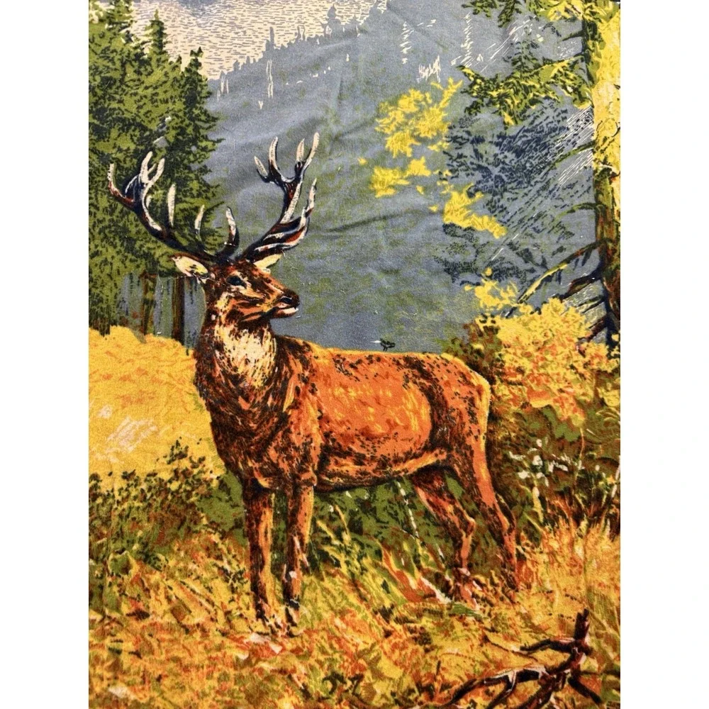 Deer Grazing On Mountain Side Wall Tapestry Vintage 4ft By 3ft